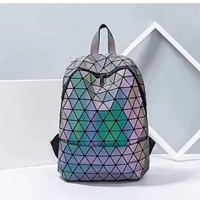 Mochila Tornasol Geométrica Luminosa Unisex Escolar Versátil