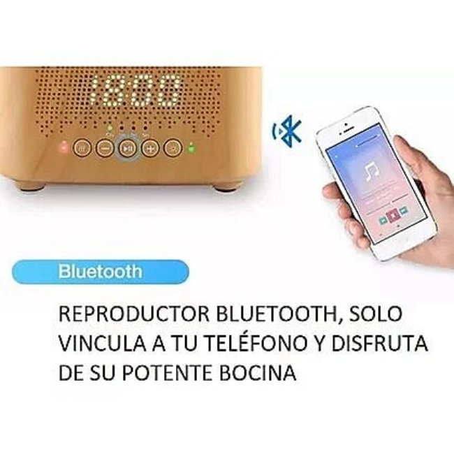 Difusor de Aromas Humidificador Con Bocina Bluetooth y Reloj